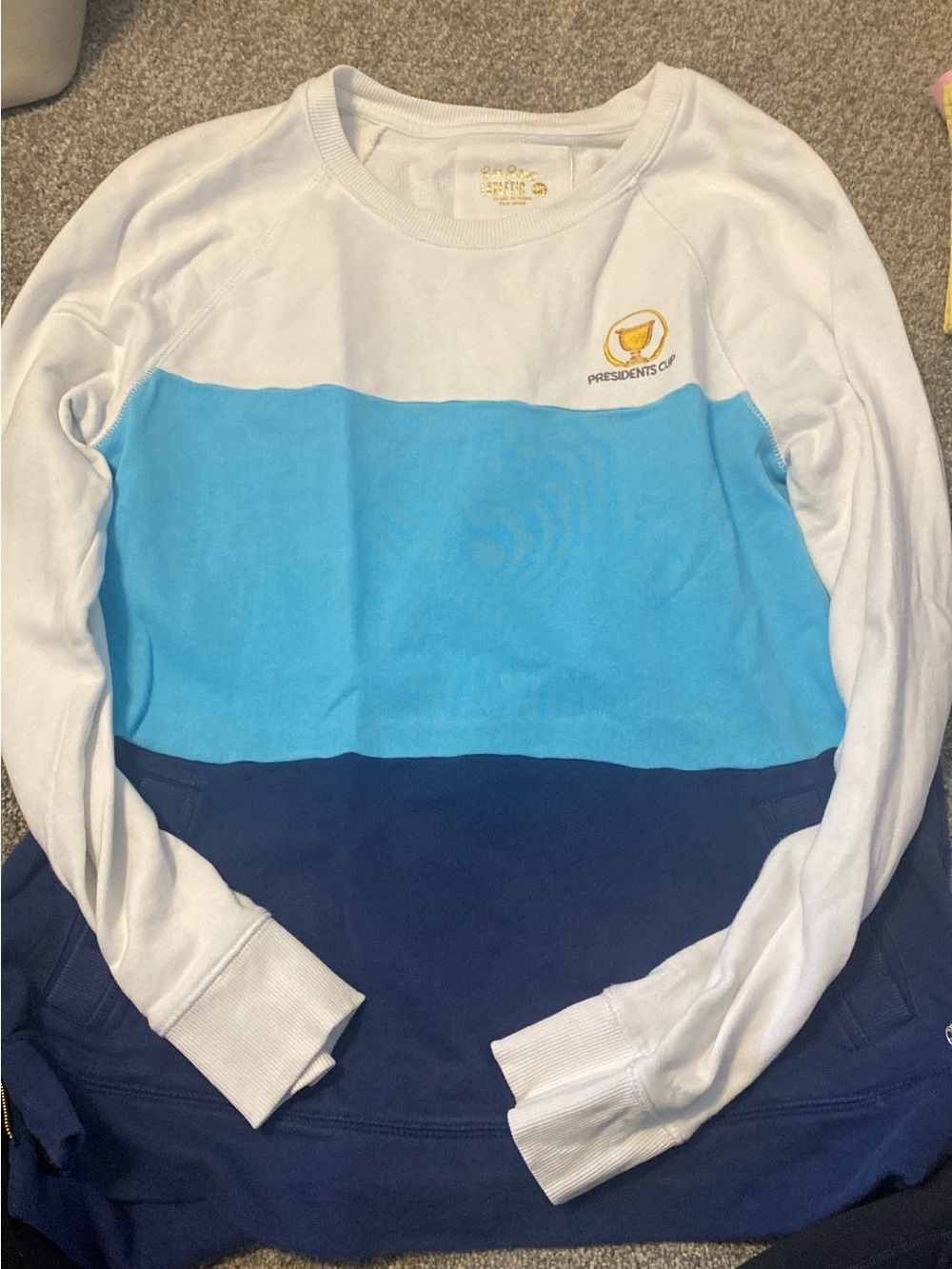 Lilly Pulitzer White, Light Blue & Navy Colorblock Crew Sweatshirt